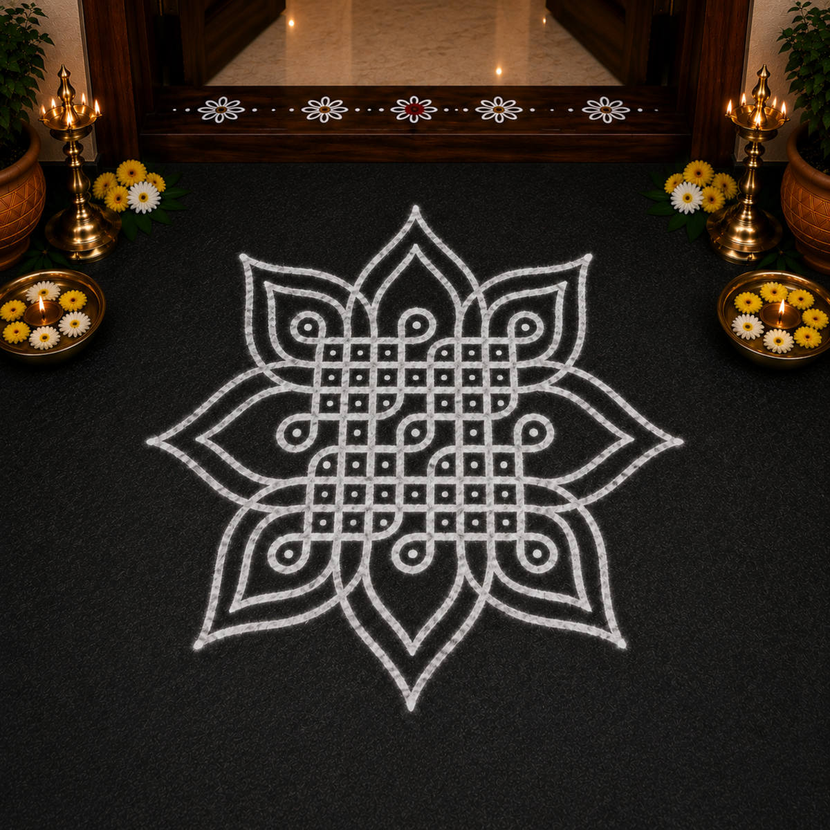 Rangly Kambi Kolam Model 7  Rangoli Stencil Wooden  10x10 Inches  Pack of 1 Piece