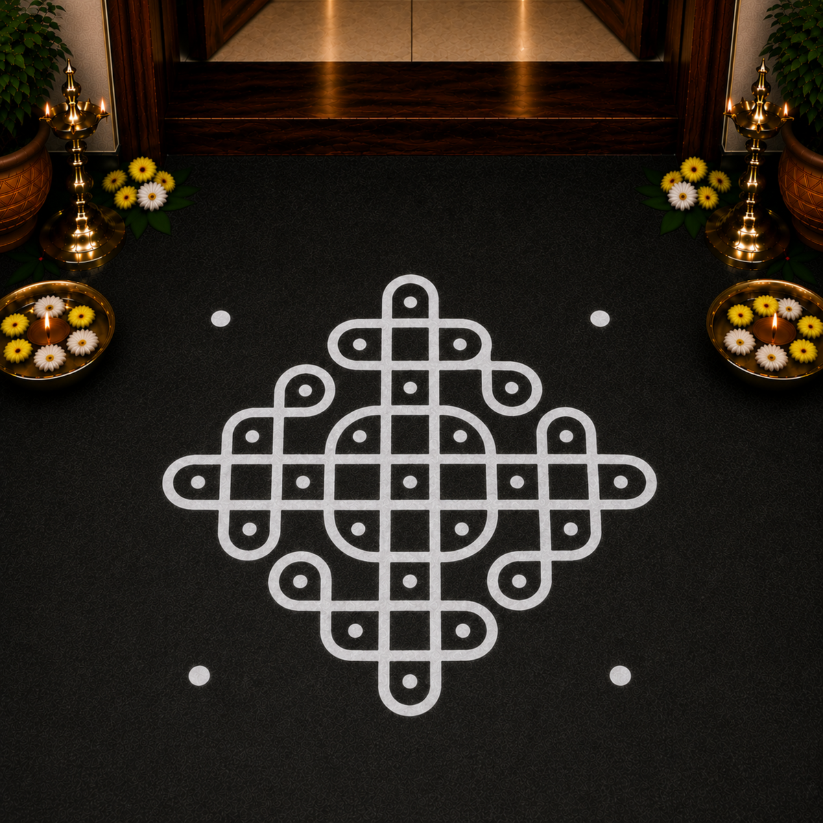 Rangly Kambi Kolam Rangoli Stencil Wooden,  5 × 5 Inches Pack of 1 Piece
