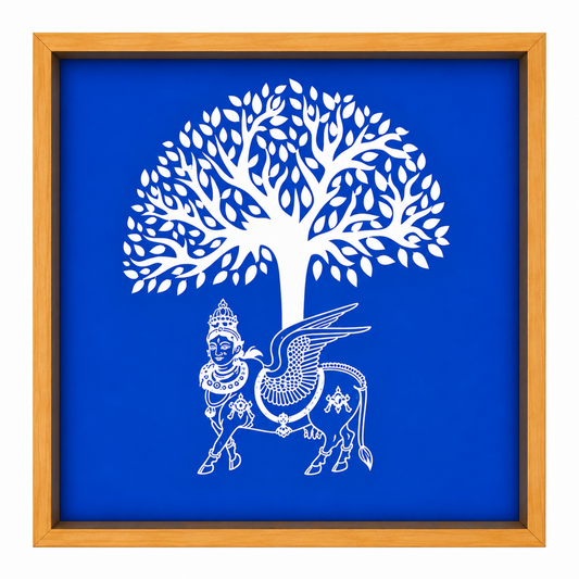 Rangly Karpaga Virutcham Tree With Kamadhenu Rangoli Stencil Wooden  10x10 Inches  Pack of 1 Piece