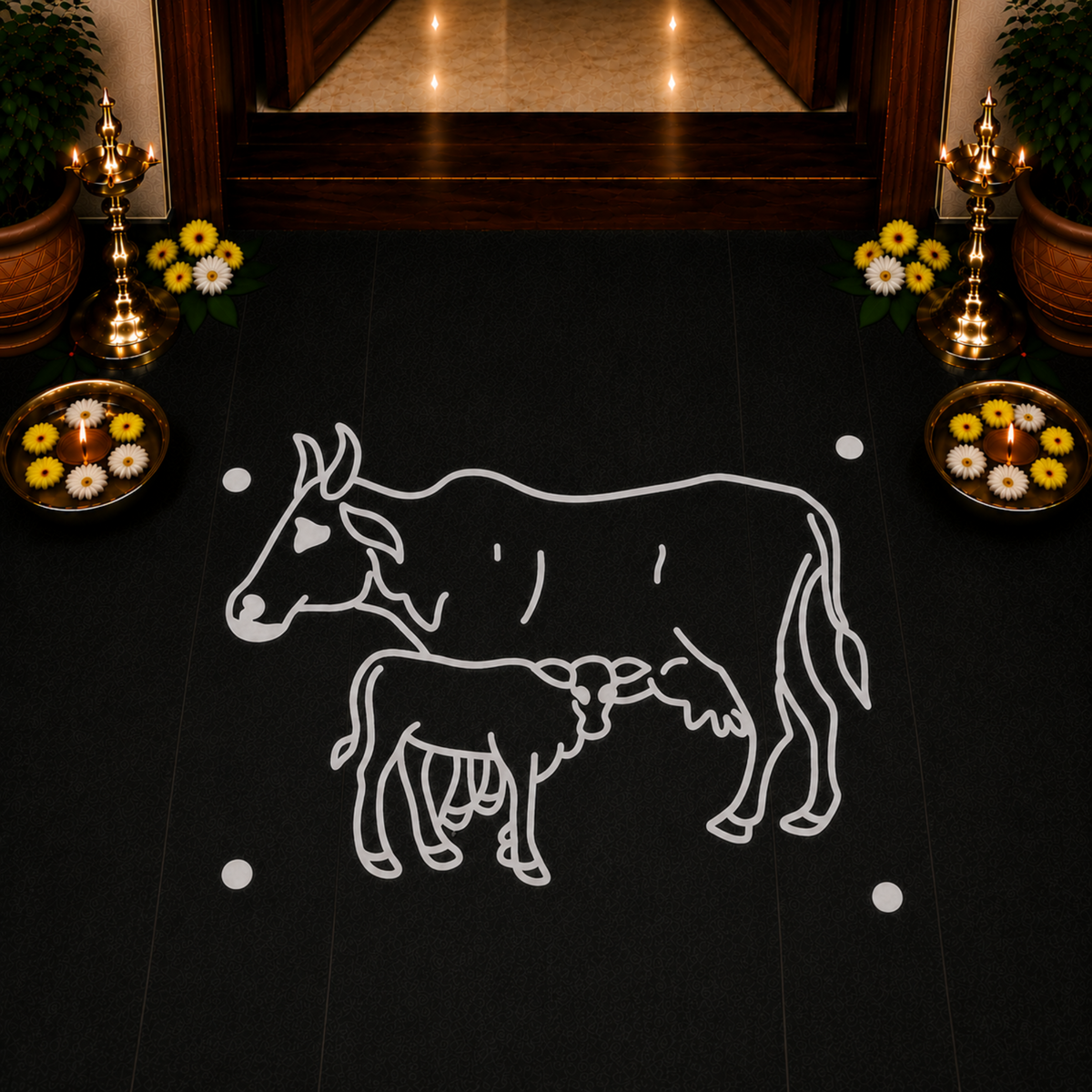 Rangly Komatha Kolam Rangoli Stencil Wooden,  5 × 5 Inches Pack of 1 Piece