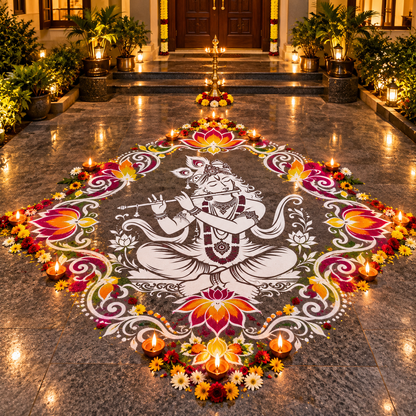 Bhagwan Krishna Kolam Stencil Y49 : Joy, Divine Love & Prosperity