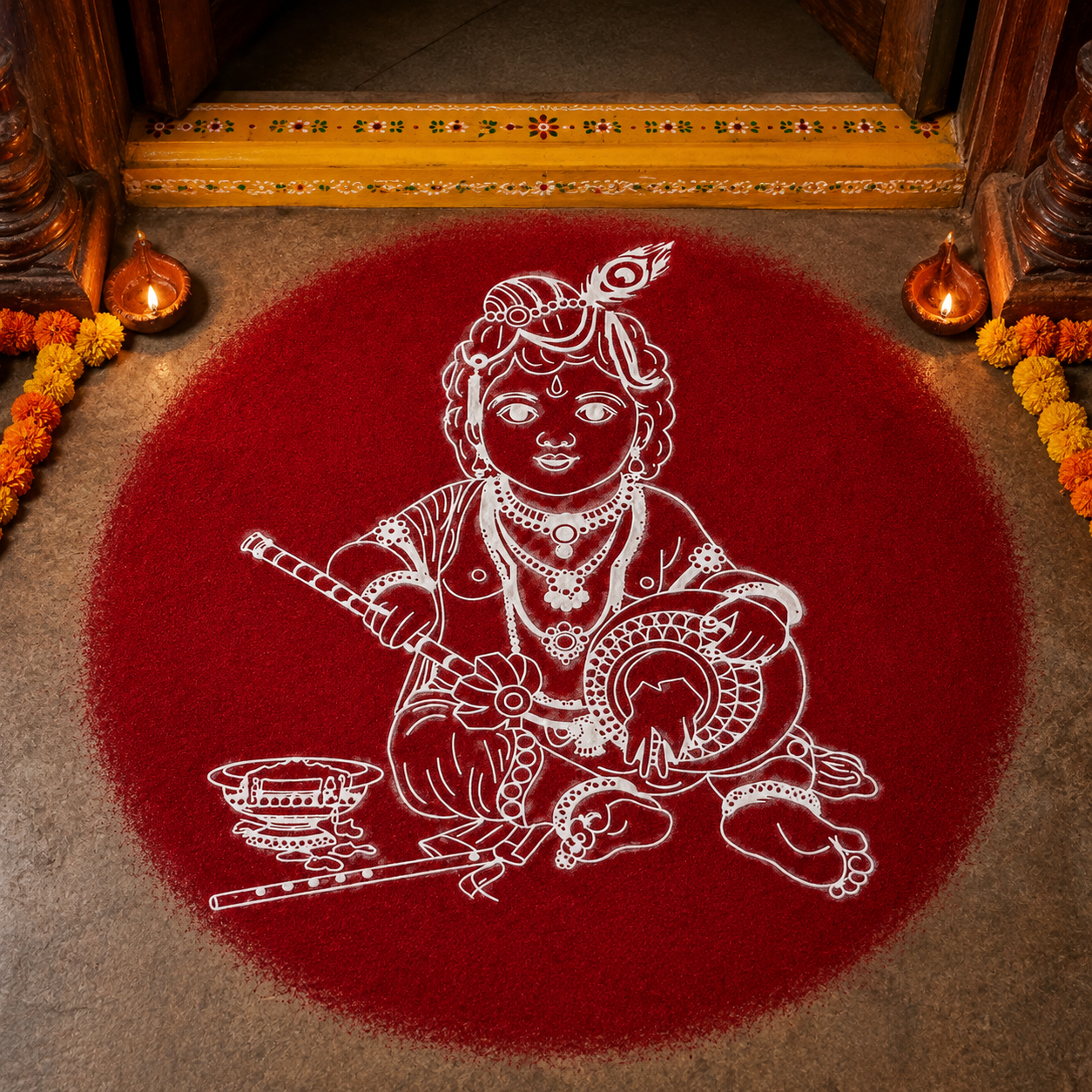 ರಂಗ್ಲಿ ಕೃಷ್ಣನ್ ರಂಗೋಲಿ ವಿನ್ಯಾಸ ಸ್ಟೆನ್ಸಿಲ್ ವುಡನ್ 10x10 ಇಂಚುಗಳ 1 ಪೀಸ್ ಪ್ಯಾಕ್