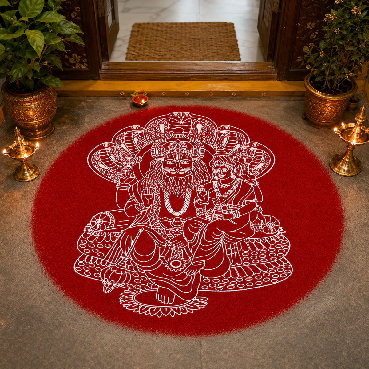 "Lakshmi Narasimhar" God Face Rangoli wooden Stencil -Elevate Your Spiritual Space