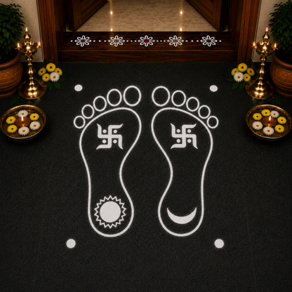 Rangly Lakshmi Padam Kolam with Swastik Rangoli Stencil Wooden 5X5 inches Pack of 1 piece
