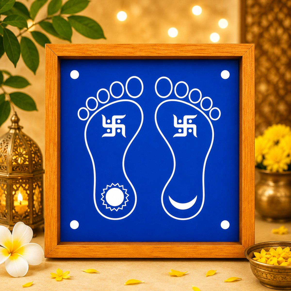 Rangly Lakshmi Padam Kolam with Swastik Rangoli Stencil Wooden 5X5 inches Pack of 1 piece
