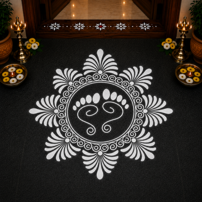 Rangly Lakshmi Padam with Flower  Rangoli Stencil Wooden  10x10 Inches  Pack of 1 Piece