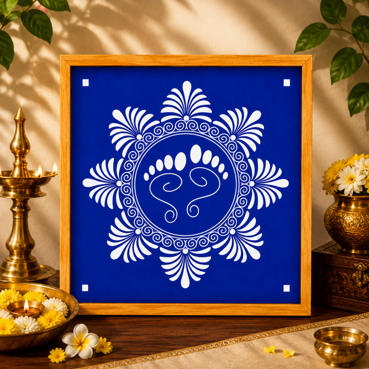Rangly Lakshmi Padam with Flower  Rangoli Stencil Wooden  10x10 Inches  Pack of 1 Piece