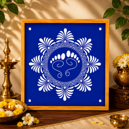 Rangly Lakshmi Padam with Flower  Rangoli Stencil Wooden  10x10 Inches  Pack of 1 Piece
