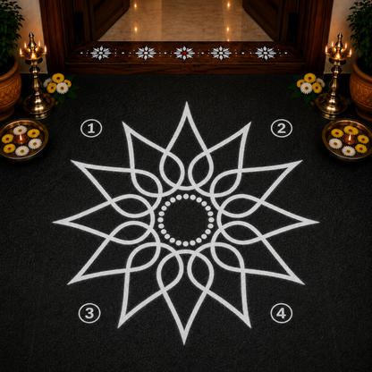 Rangly Lotus Flower  Rangoli Stencil Wooden  10x10 Inches  Pack of 1 Piece