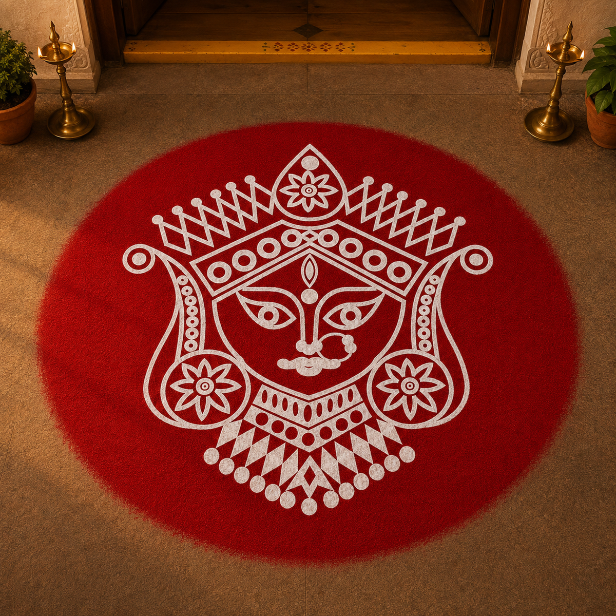 "Maa Durga Face" Model 3 Rangoli wooden Stencil -Elevate Your Spiritual Space