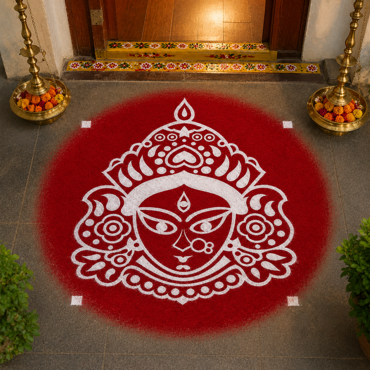 "Maa Durga Face"  Rangoli wooden Stencil -Elevate Your Spiritual Space