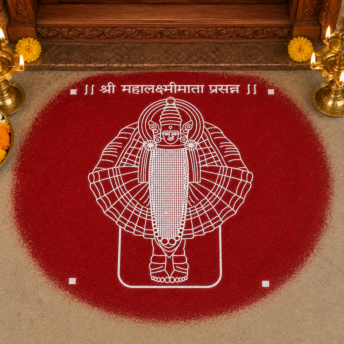Rangly Mahalakshmi Mata Rangoli Design Stencil Wooden 10x10 Inches Pack of 1 piece