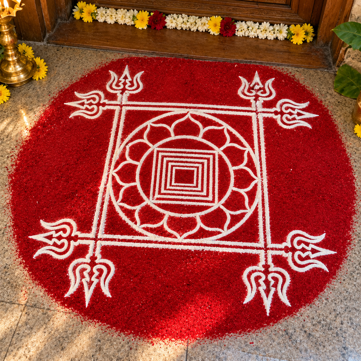 Mrithvigayam Wooden Rangoli Stencil – Traditional Temple Design