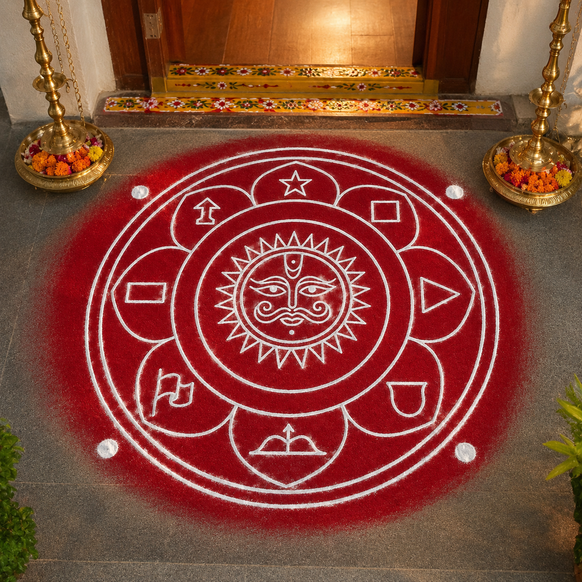 Navagraha Yantra Kolam Stencil Model 5 Wooden  Pack of 1 piece