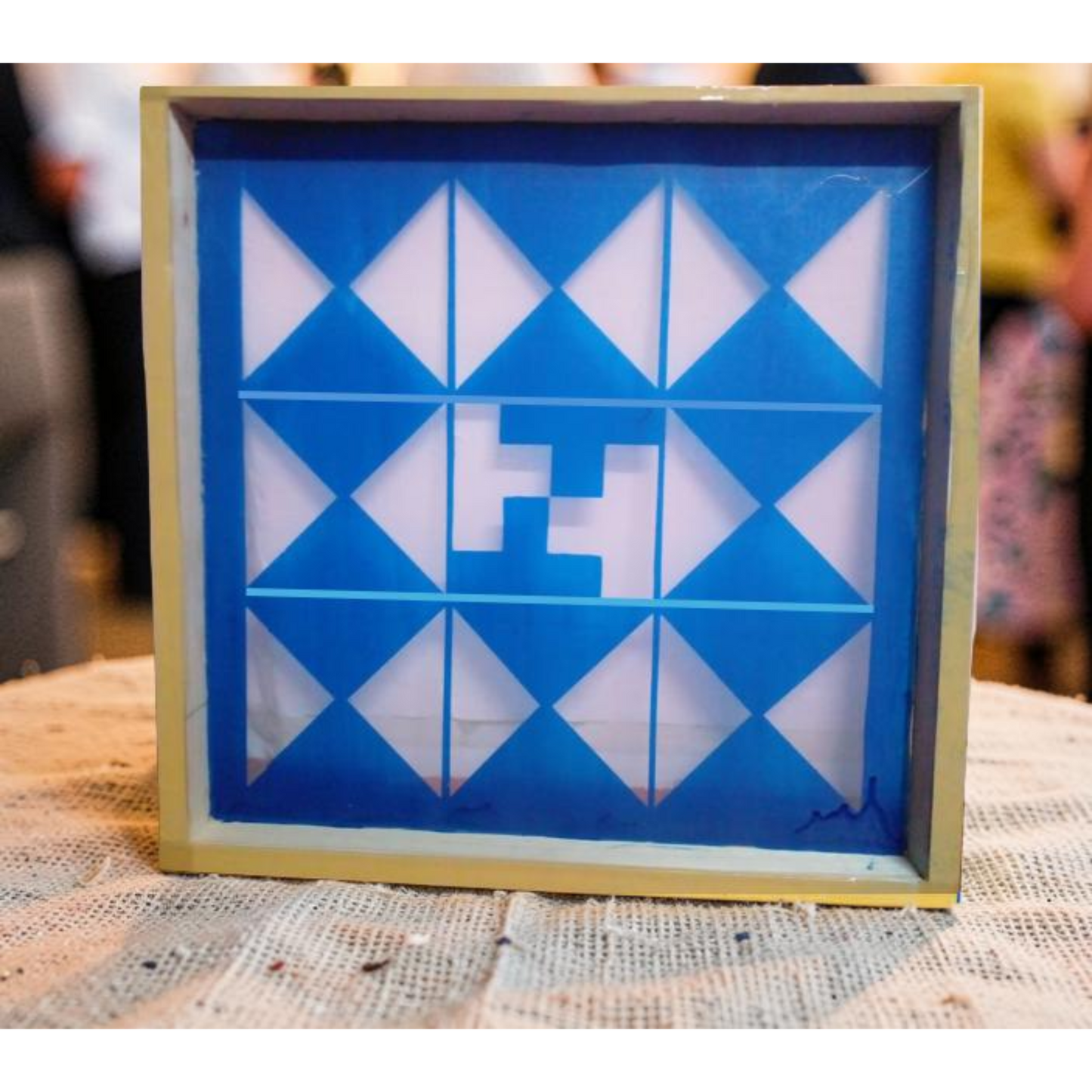 Navakam Yantra Design Stencil Wooden Frame 16x16 Inches Pack of 1 piece