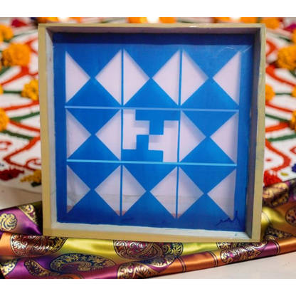 Navakam Yantra Design Stencil Wooden Frame 16x16 Inches Pack of 1 piece