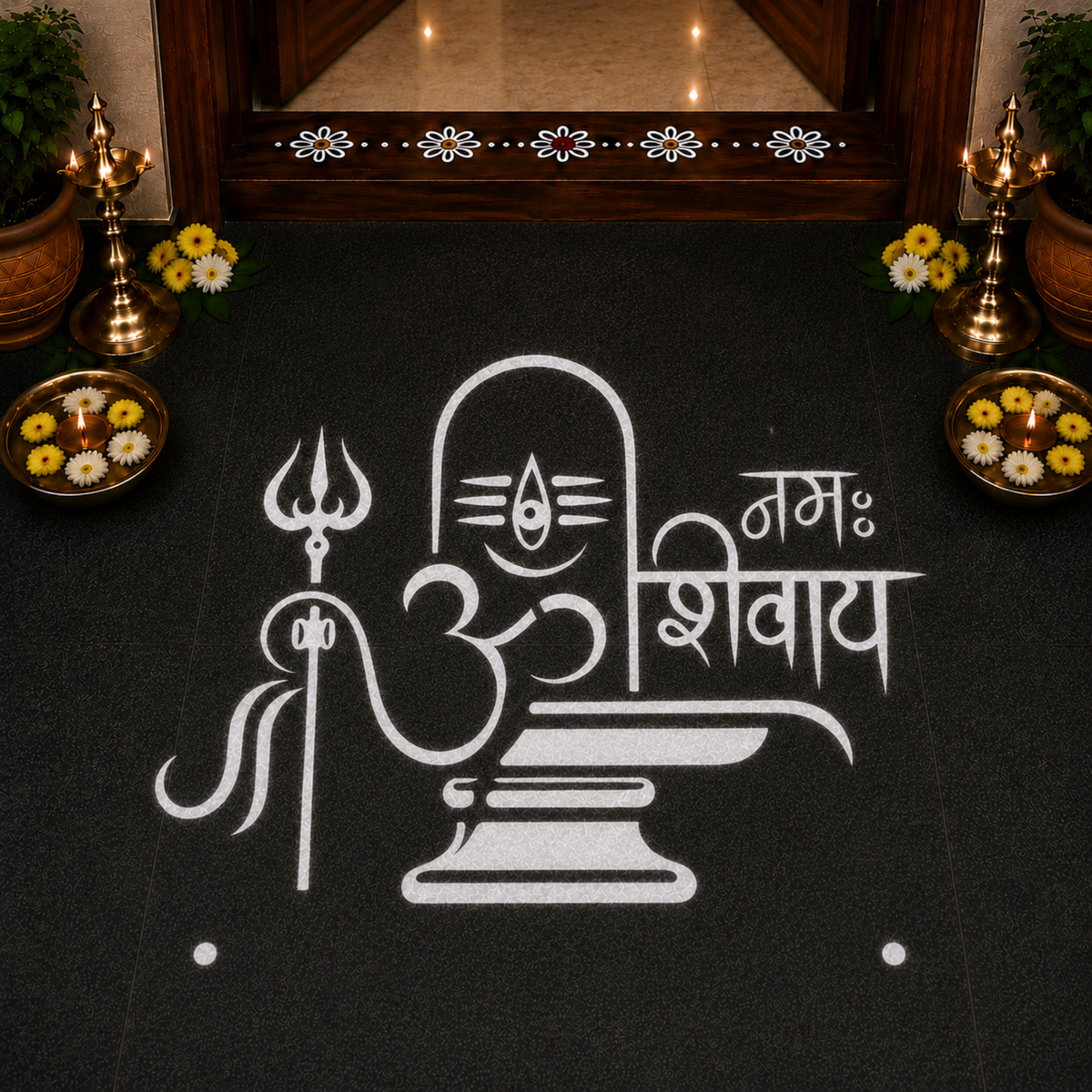 Rangly Om Namashiavaya   Rangoli Stencil Wooden 5x5 Inches  Pack of 1 Piece