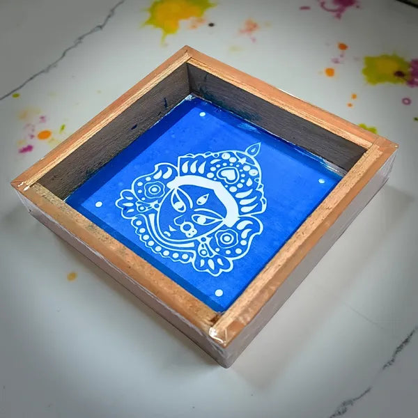 Rangly Maa Durga Face  Rangoli Stencil Wooden 5x5 Inches  Pack of 1 Piece