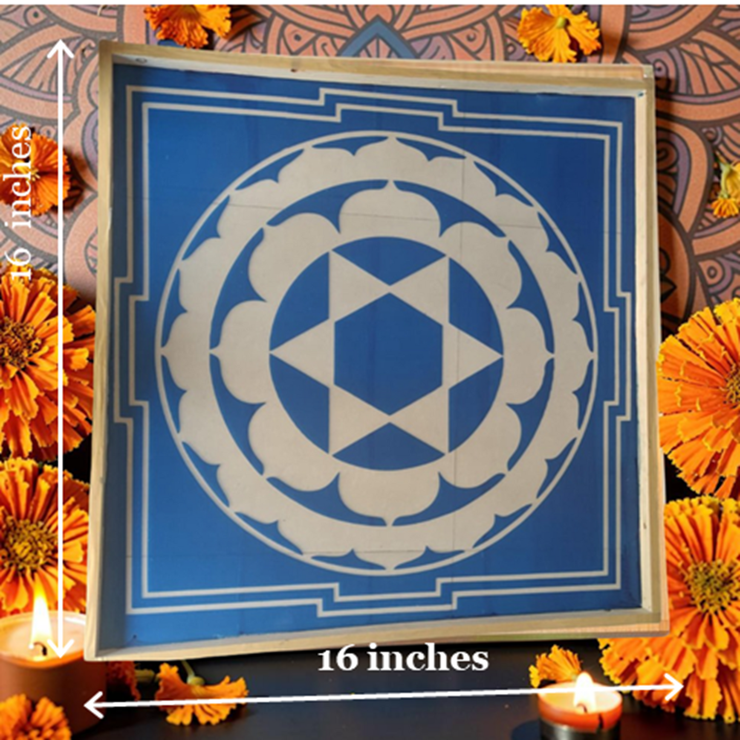 Rangly Sudarsana  Yantra Rangoli Design Stencil Wooden 16x16 Inches Pack of 1 piece