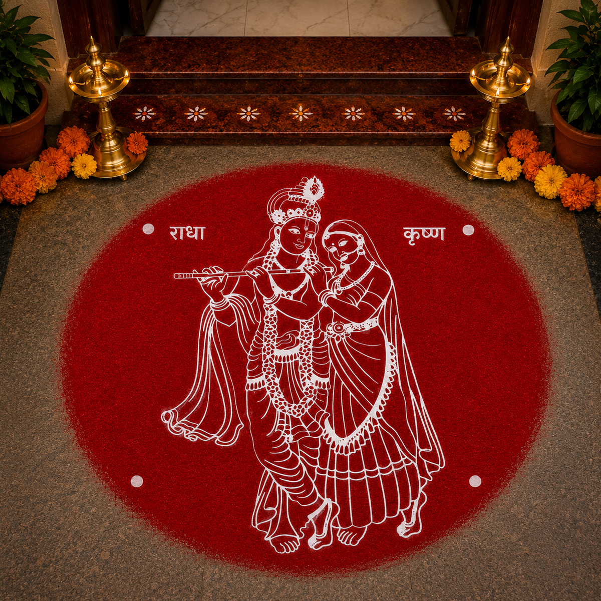 Rangly Radha Krishna Rangoli Design Stencil Wooden 10x10 Inches Pack of 1 piece