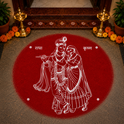 Rangly Radhe Krishna Rangoli Design Stencil Wooden 10x10 Inches Pack of 1 piece