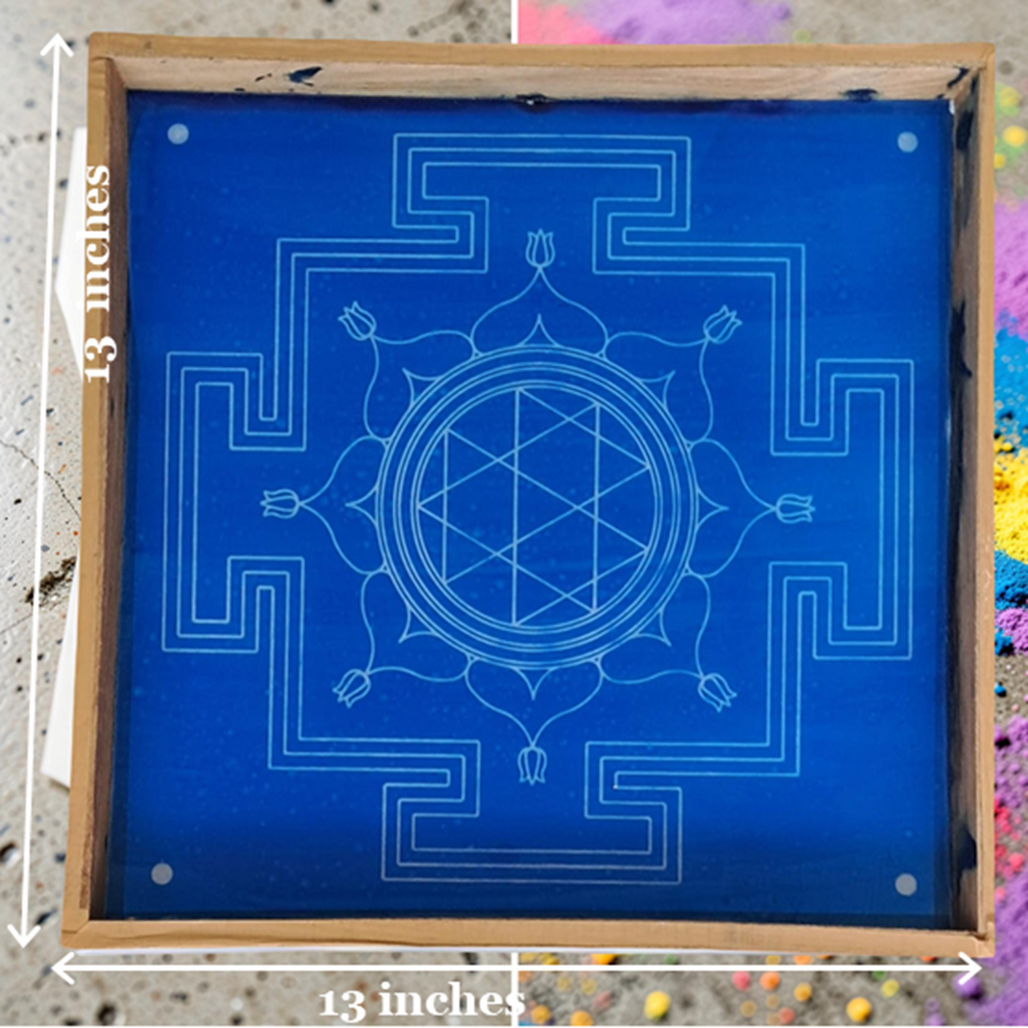 Rangly Durga  Mandala Yantra Rangoli Design Stencil Wooden 13x13 Inches Pack of 1 piece