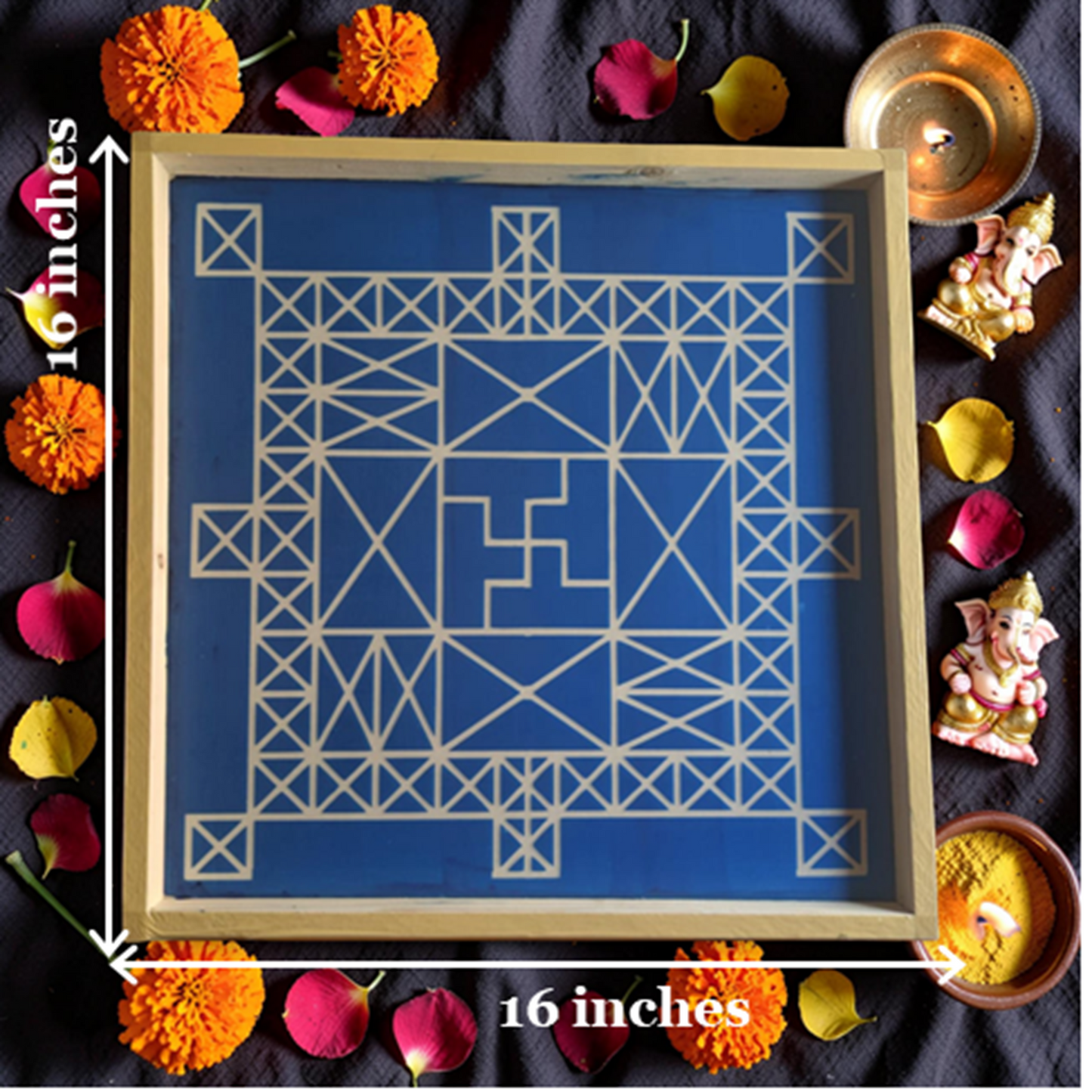Rangly Vasthu Bali Padmam Yantra Rangoli Design Stencil Wooden 16x16 Inches Pack of 1 piece