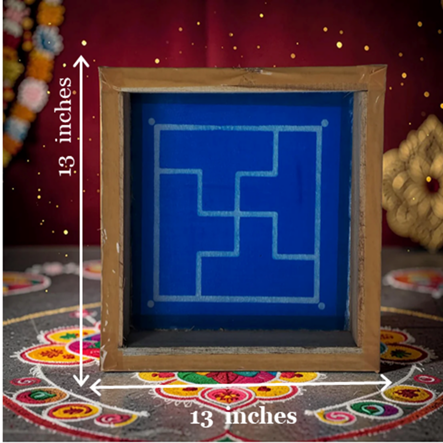 Rangly Swastika padhmam Design 2 Rangoli Stencil Wooden 13*13 Inches Pack of 1 piece