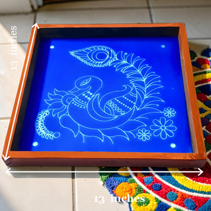 Rangly Peacock  Rangoli Design Stencil Wooden 13x13 Inches Pack of 1 piece