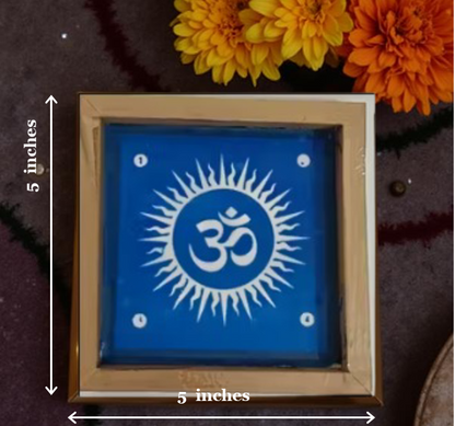 Rangly Om with Aura Rays Rangoli Stencil Wooden 5X5 inches  Pack of 1 piece