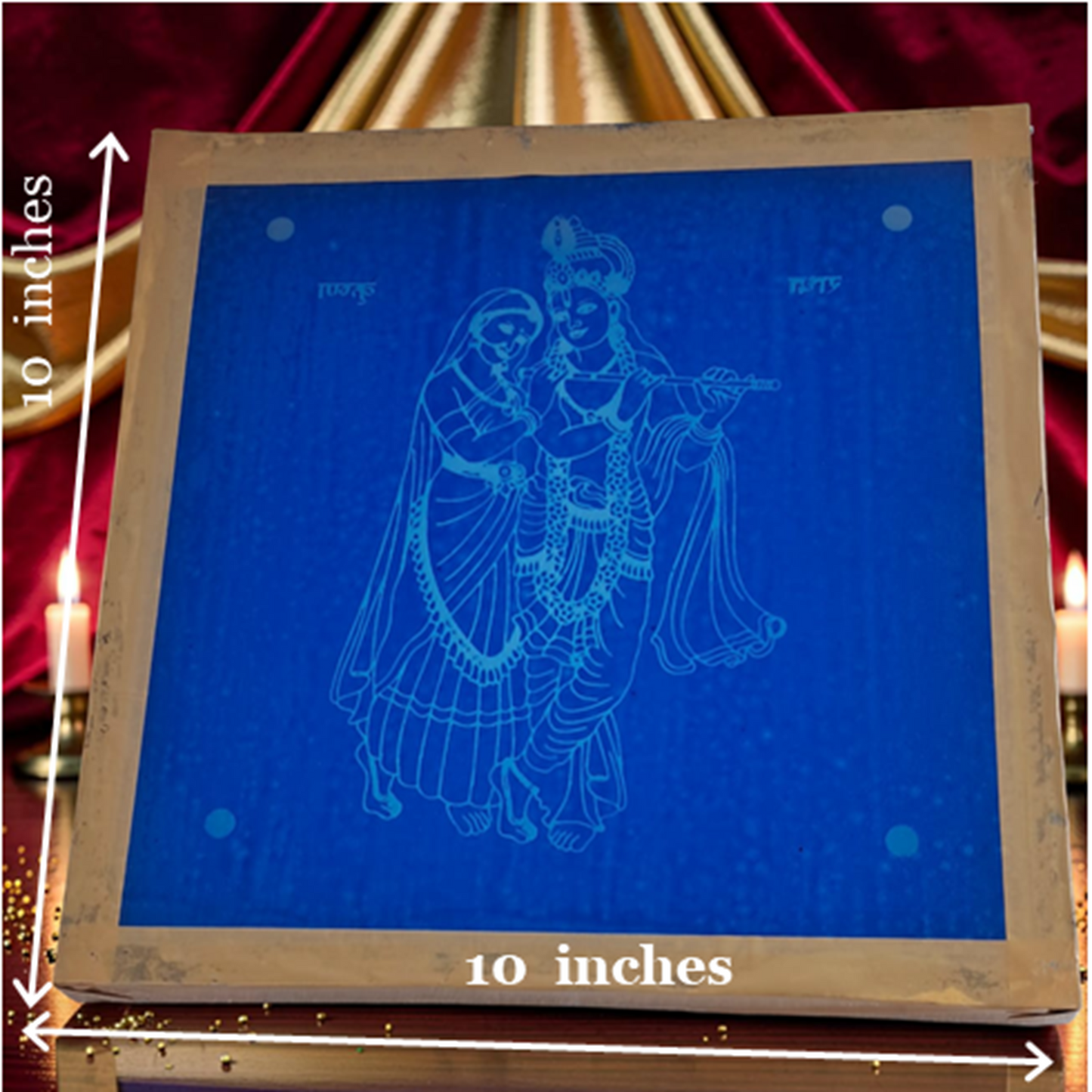 Rangly Radhe Krishna Rangoli Design Stencil Wooden 10x10 Inches Pack of 1 piece