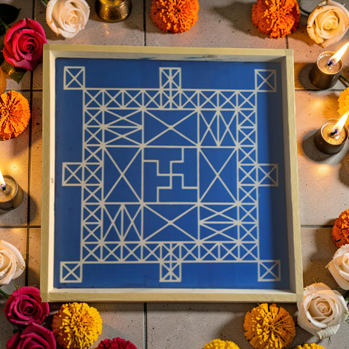 Rangly Vasthu Bali Padmam Yantra Rangoli Design Stencil Wooden 30x30 Inches Pack of 1 piece