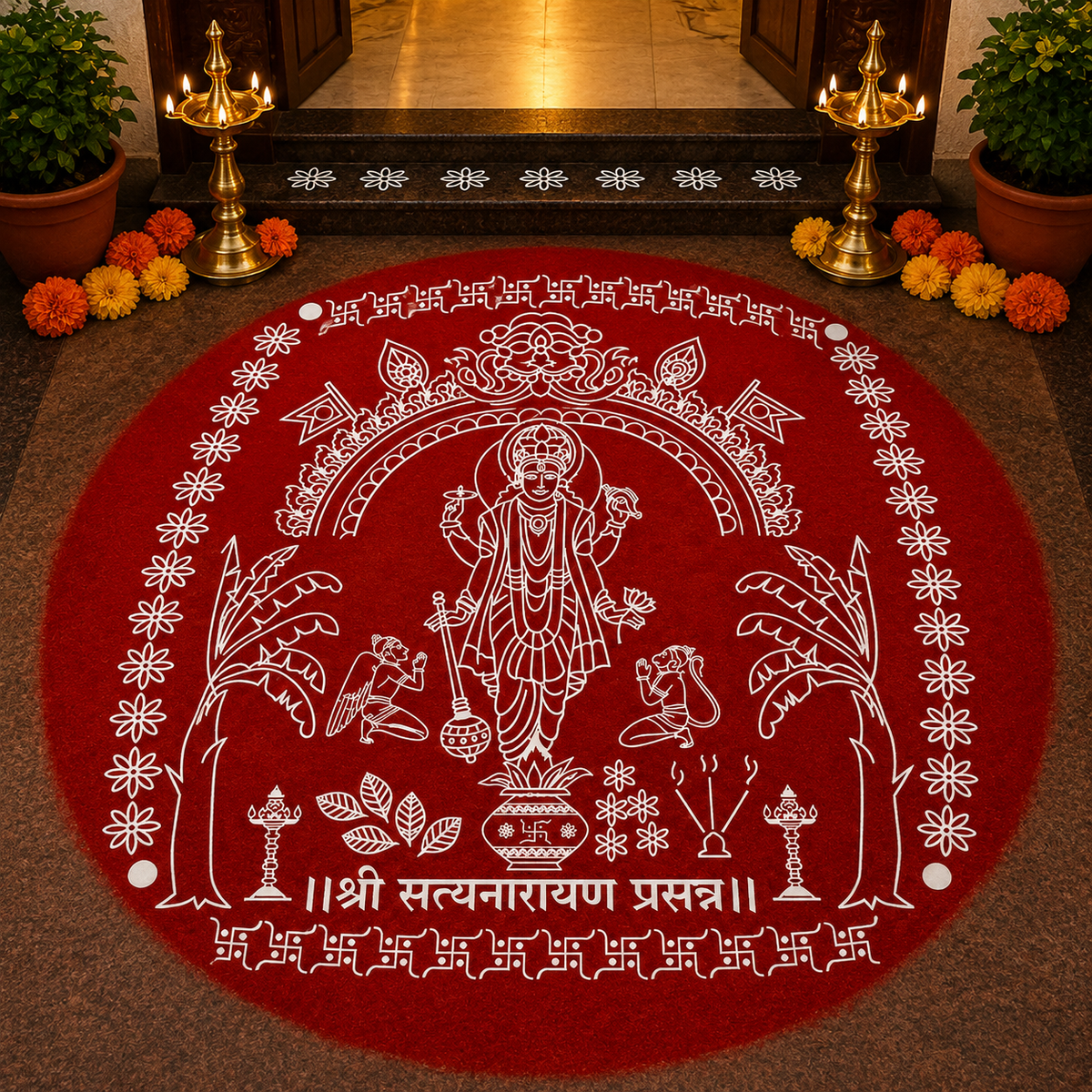 Satyanarayan Kolam Stencil - Divine Presence