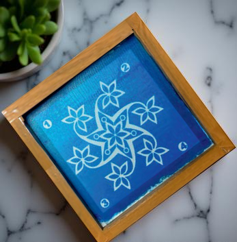 Rangly Floral Star Rangoli Pattern Rangoli Stencil Wooden 5X5 inches Pack of 1 piece