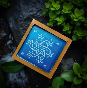 Rangly Floral Star Rangoli Pattern Rangoli Stencil Wooden 5X5 inches Pack of 1 piece