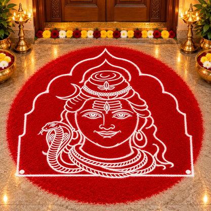 Lord Shiva Face Wooden Kolam Stencil for Pooja, Festivals & Home Decoration