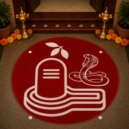 Rangly Shivalinga with Nagam Rangoli Design Stencil Wooden 10x10 Inches Pack of 1 piece