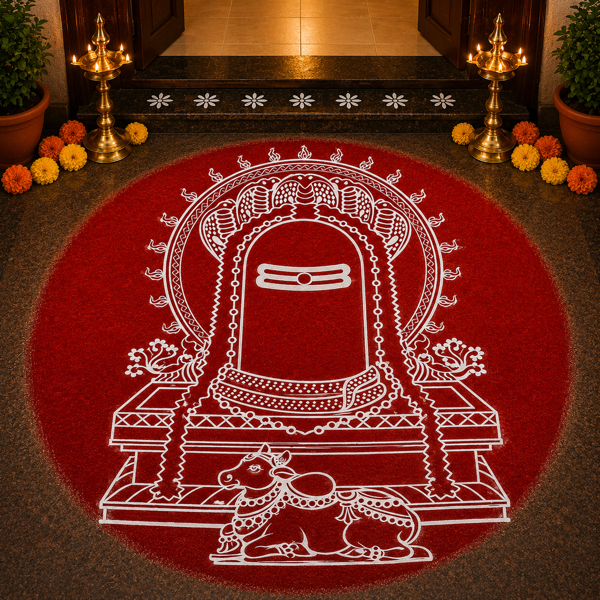 Rangly  Shivalinga with Nandi Rangoli Stencil Wooden  13x13 Inches  Pack of 1 Piece