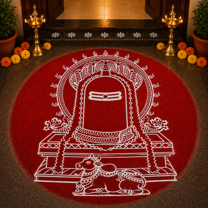Rangly  Shivalinga with Nandi Rangoli Stencil Wooden  13x13 Inches  Pack of 1 Piece