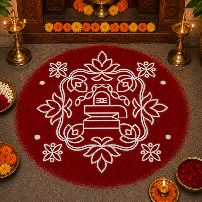 Rangly Shivalingam with flowers  Rangoli Stencil Wooden 10×10 inches Pack of 1 Piece