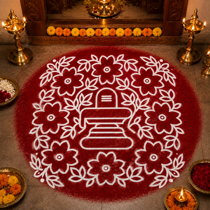 Rangly Shivalingam with flowers Model 2 Rangoli Stencil Wooden 10×10 inches Pack of 1 Piece