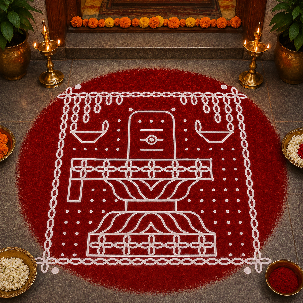 Rangly Shivalingam with flowers Model 4 Rangoli Stencil Wooden 10×10 inches Pack of 1 Piece