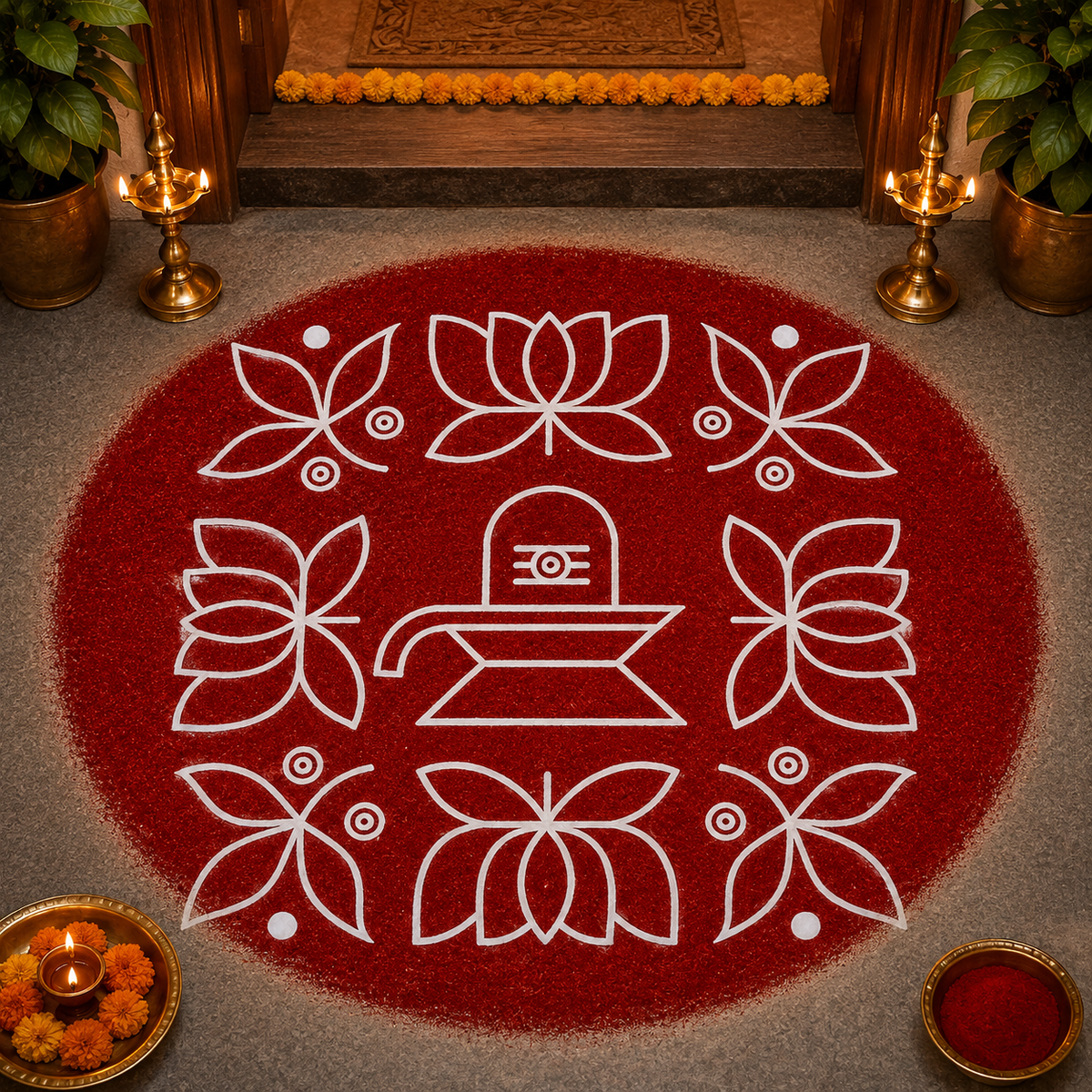Rangly Shivalingam with flowers Model 5 Rangoli Stencil Wooden 10×10 inches Pack of 1 Piece