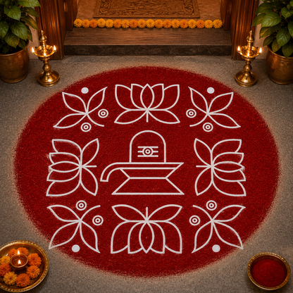 Rangly Shivalingam with flowers Model 5 Rangoli Stencil Wooden 10×10 inches Pack of 1 Piece