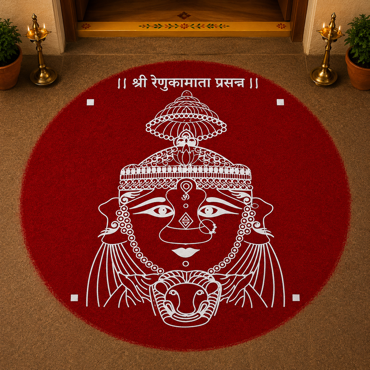 Rangly ஸ்ரீ ரேணுகாமாதா பிரசன்ன ரங்கோலி டிசைன் ஸ்டென்சில் மரத்தால் ஆனது 10x10 இன்ச் 1 பீஸ் கொண்ட பேக்