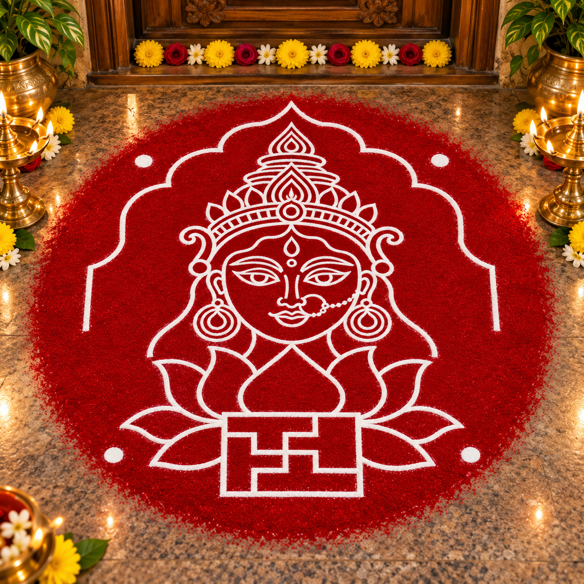 Swasthi Devi Wooden Kolam Stencil for Pooja, Festivals & Home Entrance Decoration