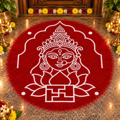 Swasthi Devi Wooden Kolam Stencil for Pooja, Festivals & Home Entrance Decoration