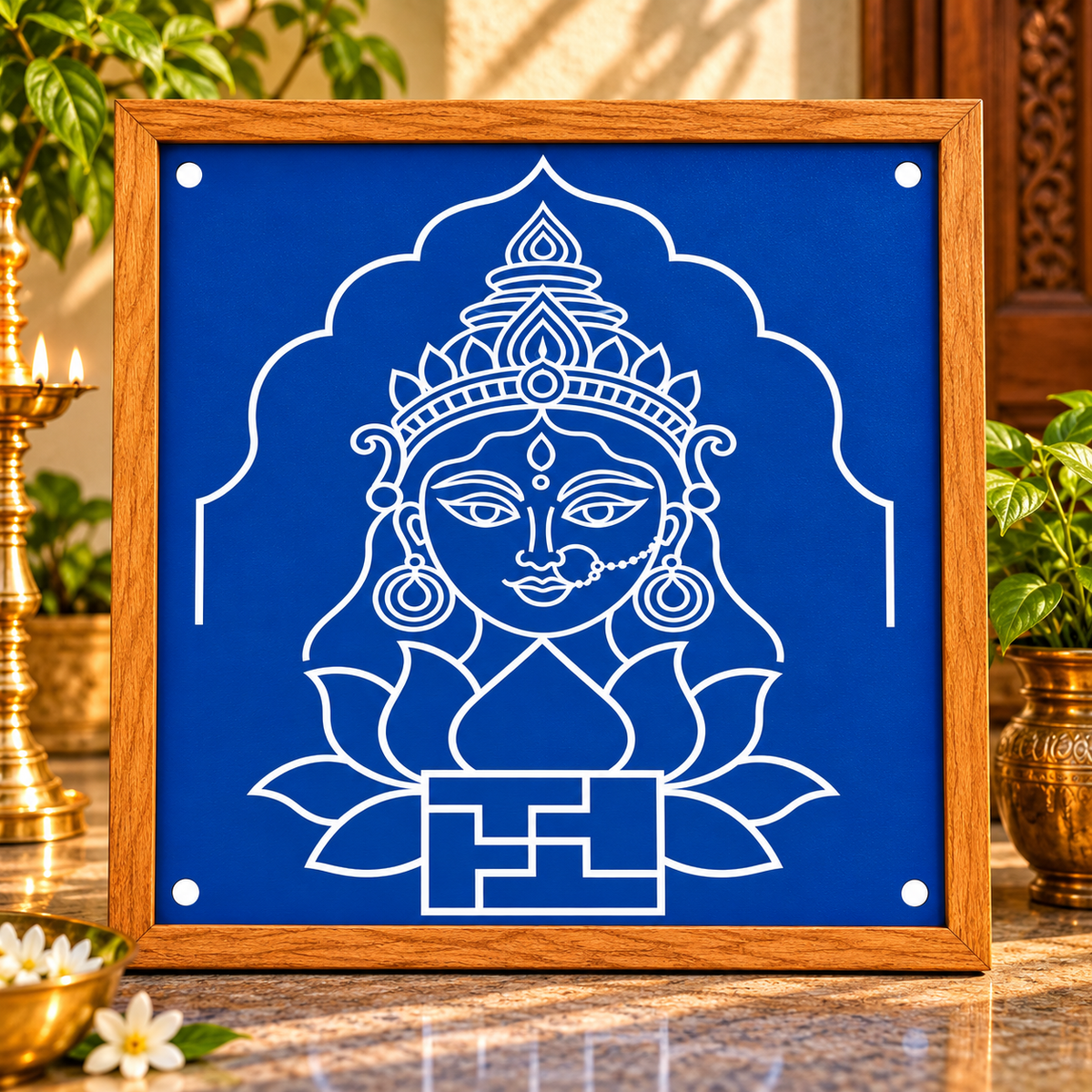 Swasthi Devi Wooden Kolam Stencil for Pooja, Festivals & Home Entrance Decoration