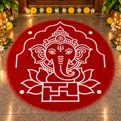Swasthi Ganapathi Wooden Kolam Stencil for Pooja, Festivals & Home Entrance Decoration