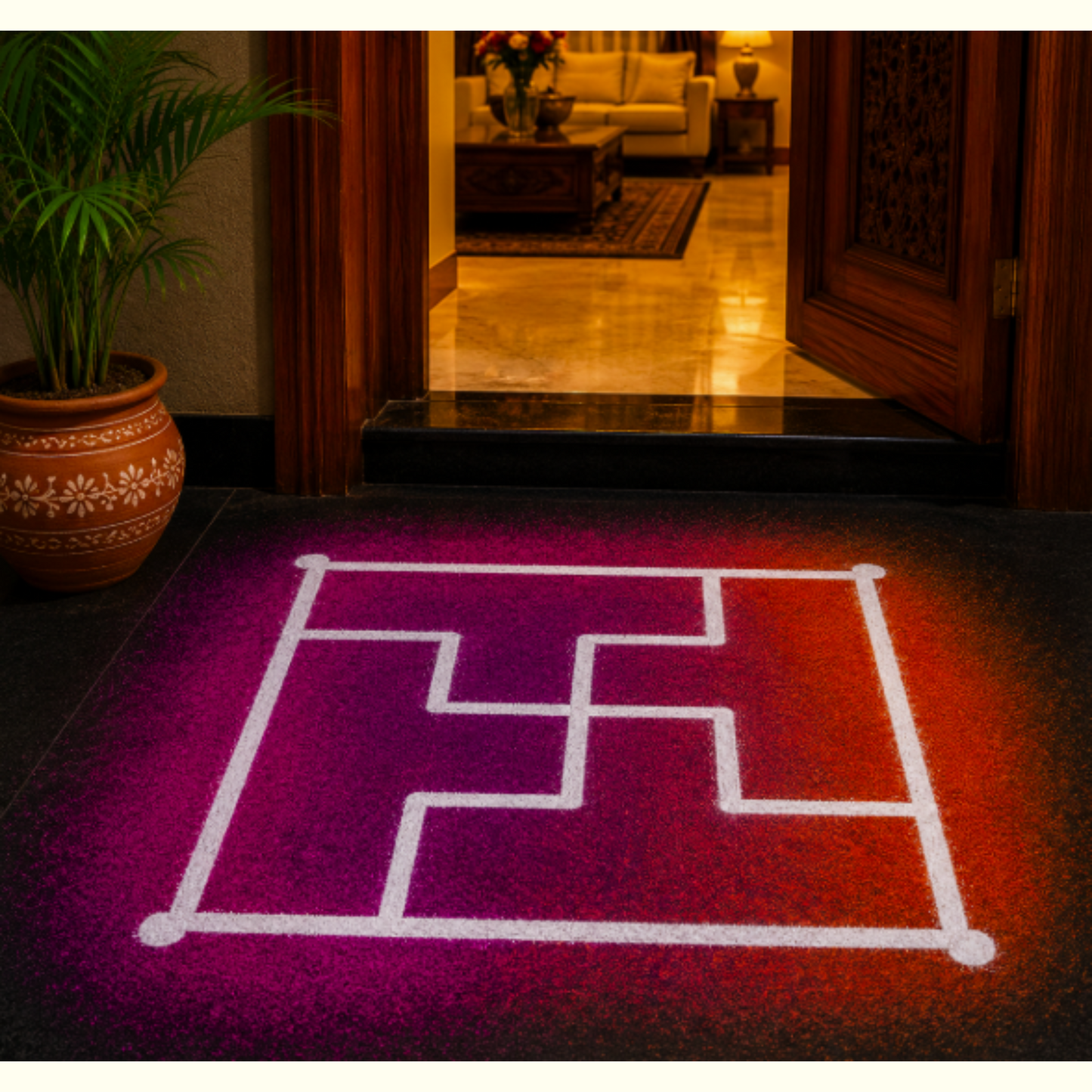 Swastika Padhmam Design 2 Yantra Rangoli wooden Stencil -Elevate Your Spiritual Space